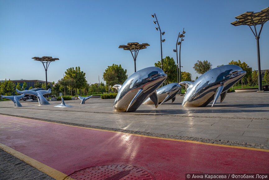 Инсталляция из дельфинов в парке Ташкент-сити