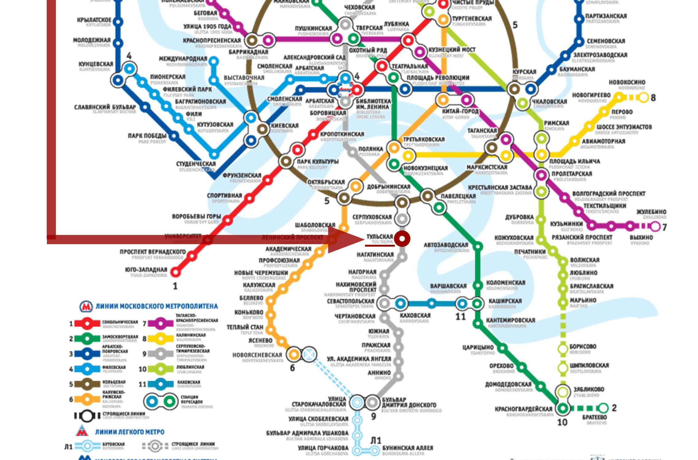 Метро Тульская на карте метрополитена Москвы
