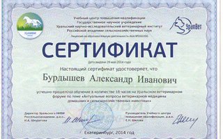 сертификат/документ ветеринара Александра Ивановича Бурдышева