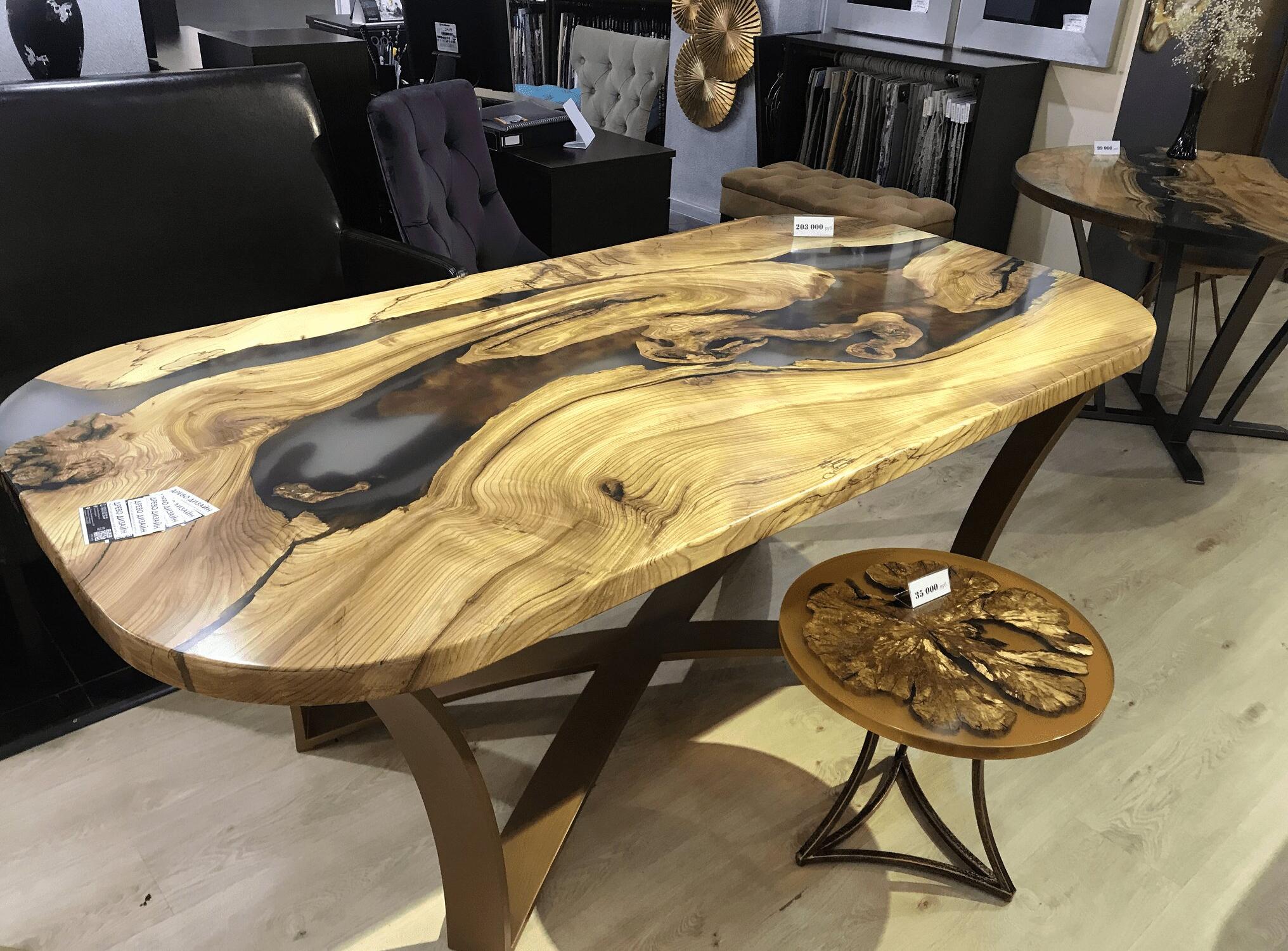 деревянные столы со вставками