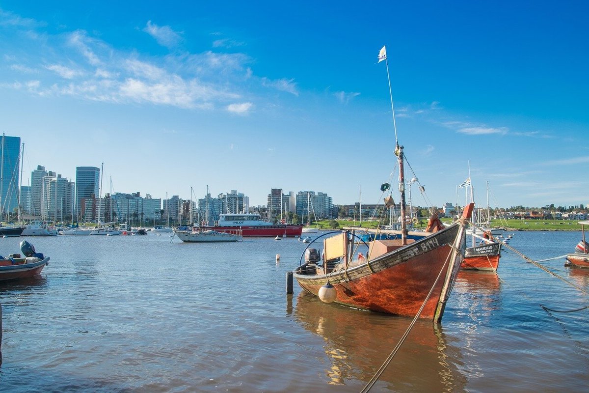 Лодки и небольшие корабли на фоне города