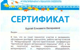 сертификат/документ ветеринара Елизаветы Валериевны Смирновой